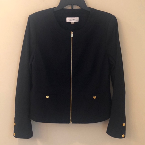 Calvin Klein Jackets & Blazers - Calvin Klein black collarless zip blazer jacket 12